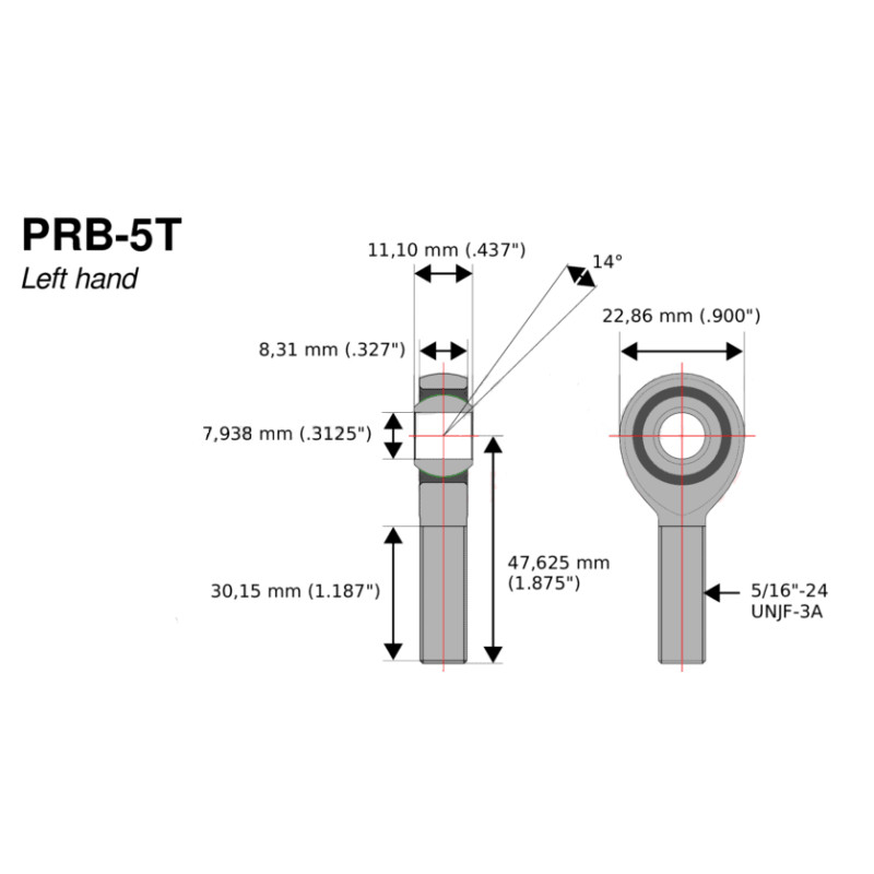 Rotule Aurora 5/16 pour C3 R5 pas à gauche / RO-C3-PS88806A10 - RO-C3-PS88806A10 - CRPS-PRB-5T - 3666618001890