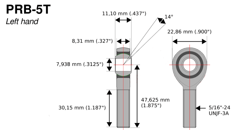 Aurora kogelgewricht 5/16 voor C3 R5 linkse draad / RO-C3-PS88806A10 - RO-C3-PS88806A10 - CRPS-PRB-5T - 3666618001890