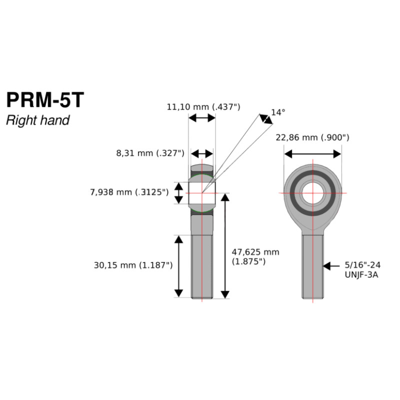 Aurora kogelgewricht 5/16 voor C3 R5 rechtse draad / RO-C3-PS88805A10 - RO-C3-PS88805A10 - CRPS-PRM-5T - 3666618001876
