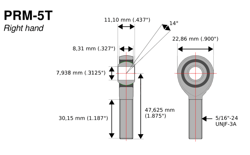 5/16’ Aurora ball joint for C3 R5 right-hand thread / RO-C3-PS88805A10 - RO-C3-PS88805A10 - CRPS-PRM-5T - 3666618001876