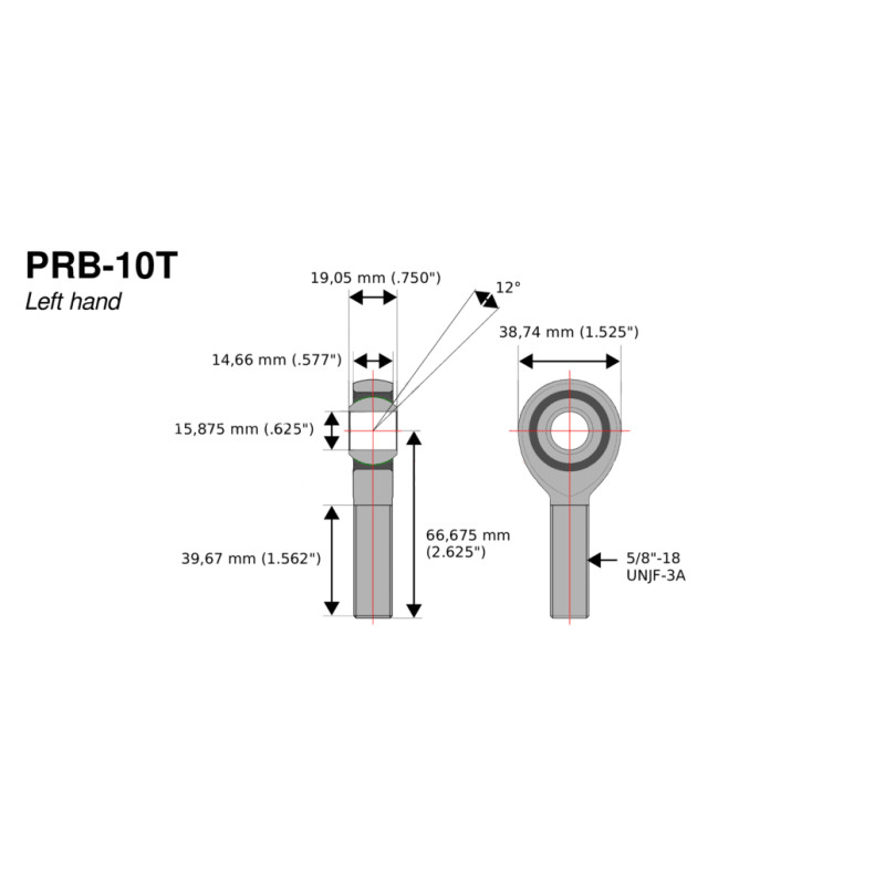 Aurora 5/8 kogelgewricht voor C3 R5 links / RO-C3-PS88804A10 - RO-C3-PS88804A10 - PRB-10T - 3666618001906