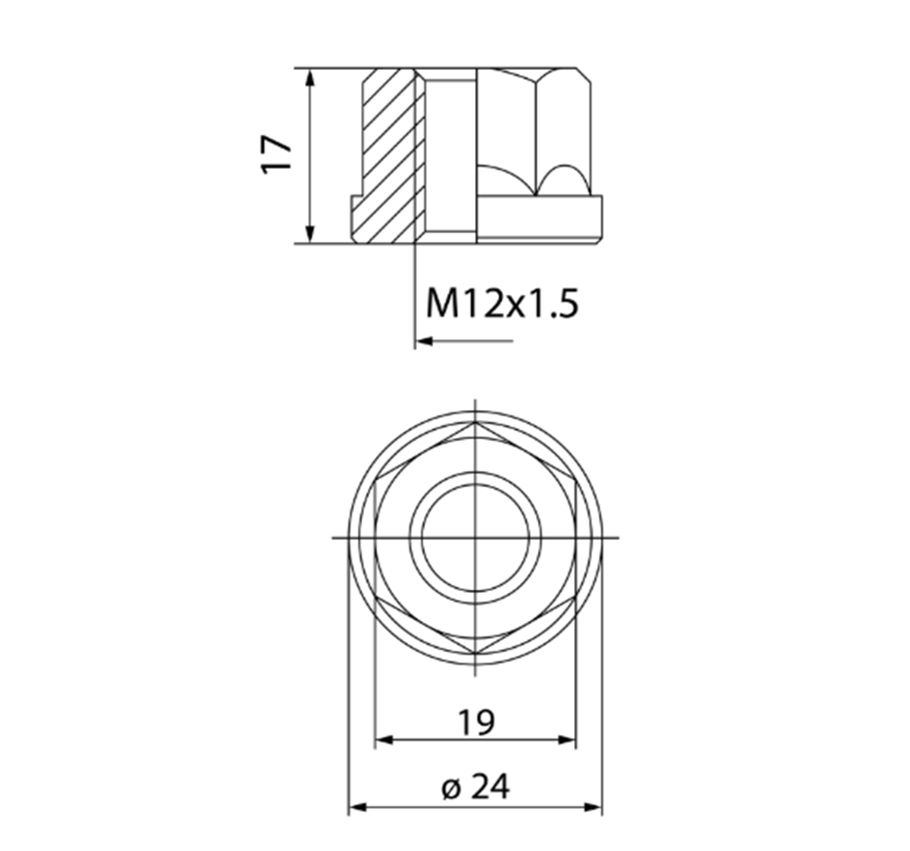 Ecrou plat ouvert 12x150 clé 19 Ø24 L17mm zinc - EVO-CM0751230010 - CM0751230010 - 3666618534374