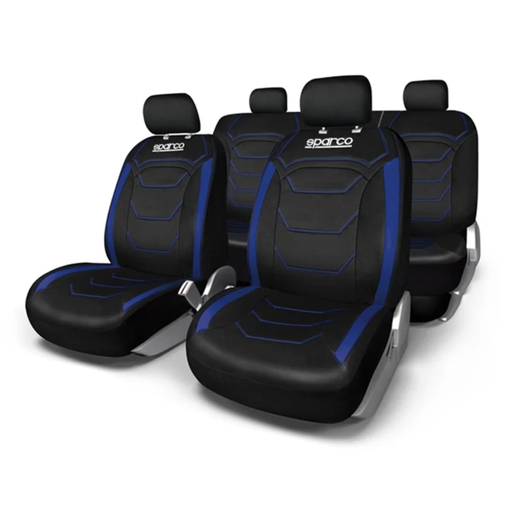 Set complet de huse premium SPARCO, negru cu bordură albastră, din PVC și poliester - LI-SPS406BL - SPS406BL - 6922516324194