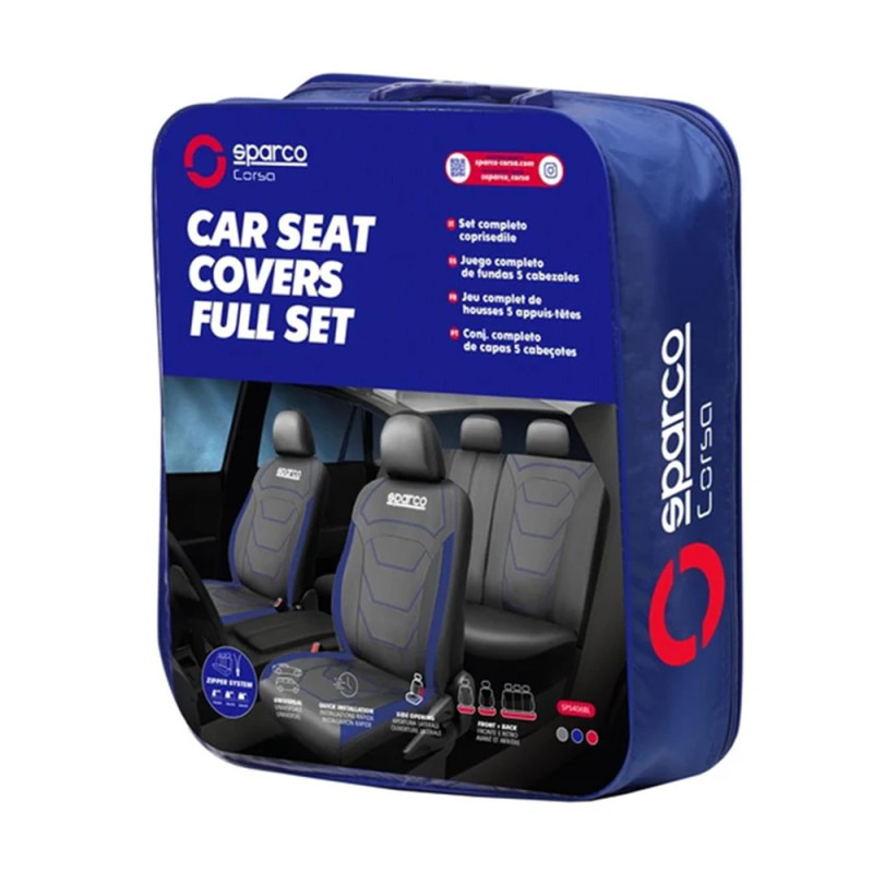 Set complet de huse premium SPARCO, negru cu bordură albastră, din PVC și poliester - LI-SPS406BL - SPS406BL - 6922516324194