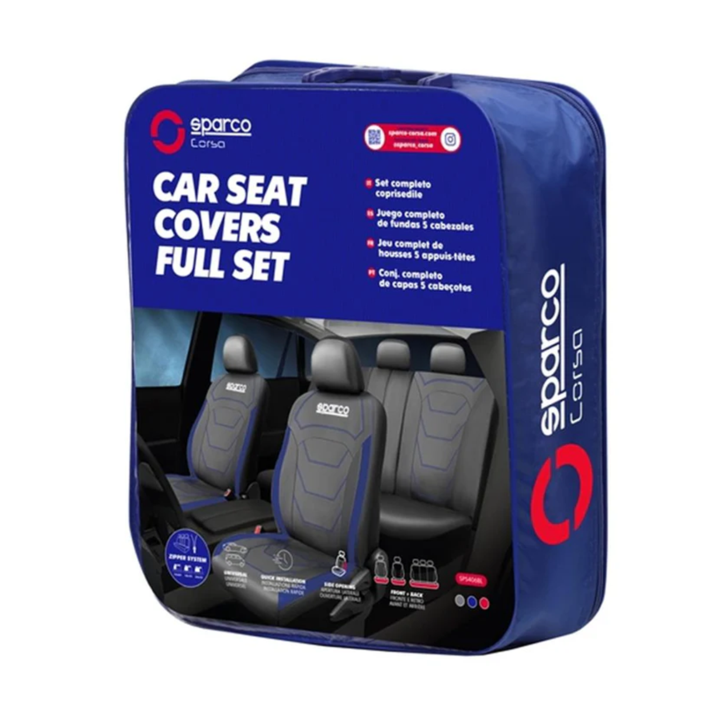Complete set premium hoezen SPARCO zwart blauwe biezen pvc+polyest - LI-SPS406BL - SPS406BL - 6922516324194