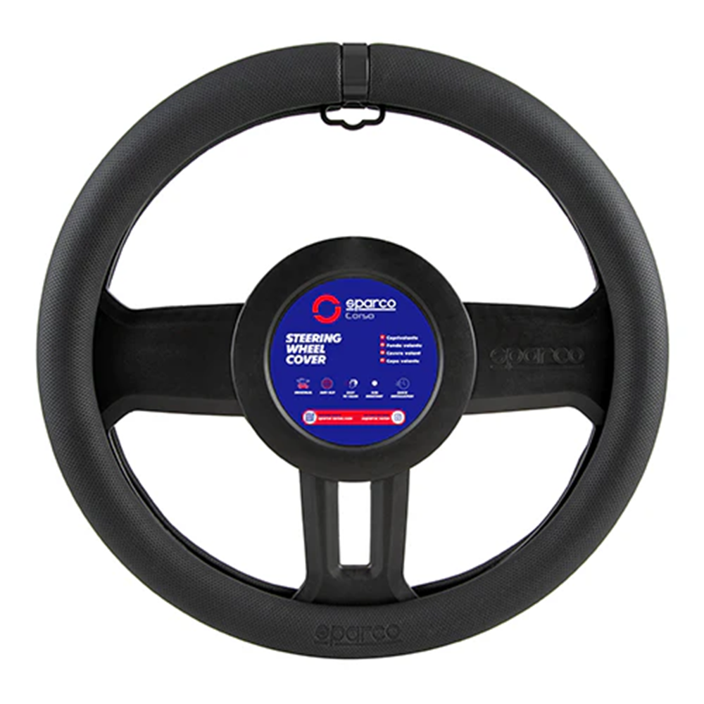 Husă de volan neagră SPARCO cu inel central de Ø38 cm - LI-SPS142BK - SPS142BK - 6922516340255