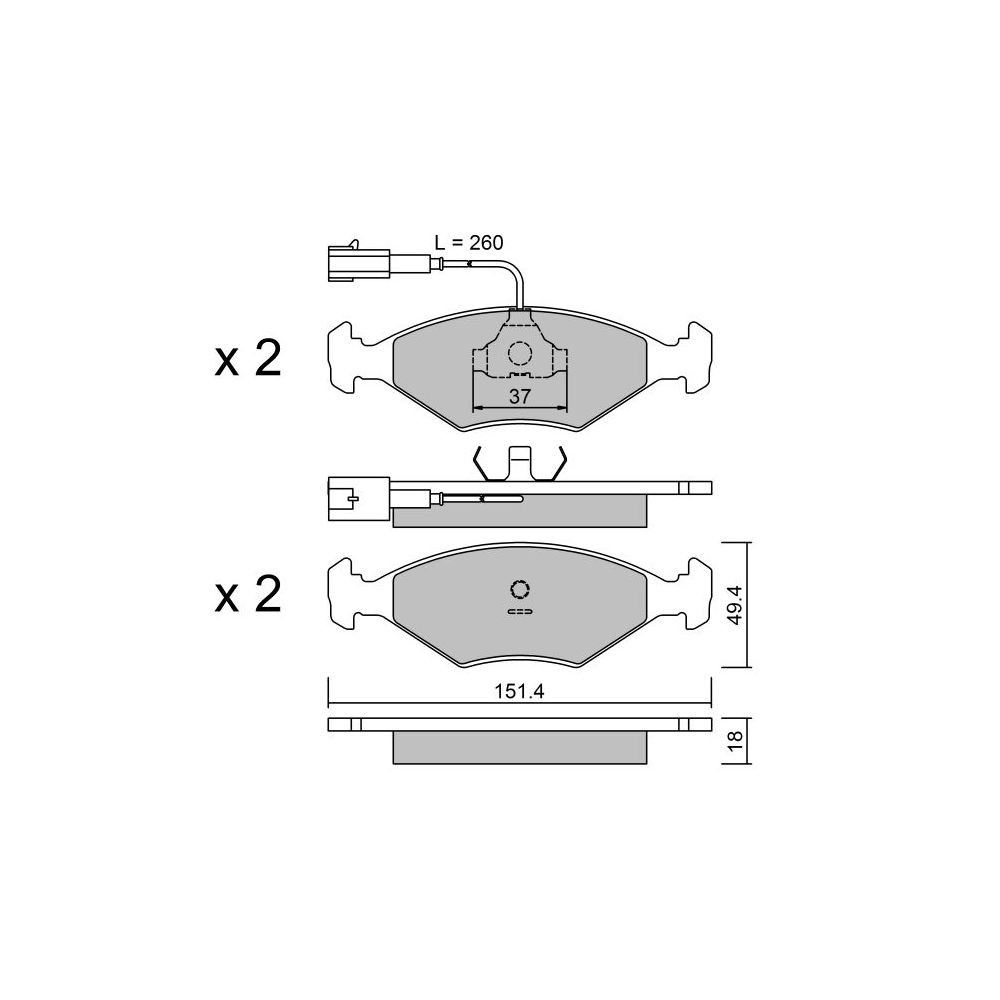 GT2i Club Front brake pads for FIAT Tempra (159_) 1.9 TD (159.CU, 159.AU, 159.AI, 159.BI) 90cv 1990-03-01-1998-12-01 - GT-PC0591 - 3666618579245