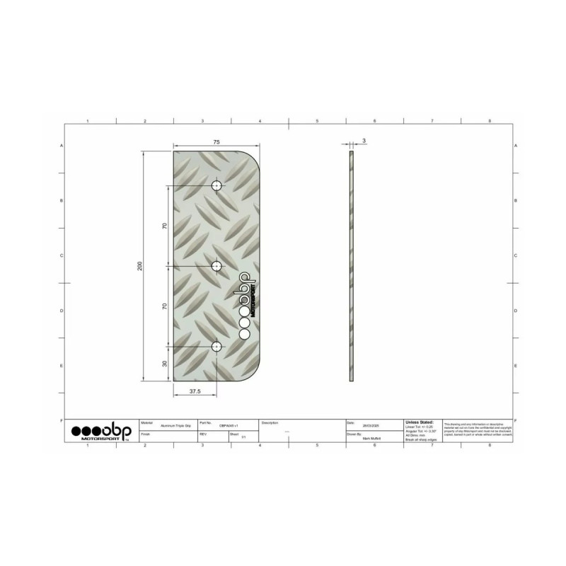 Poggiapiedi pilota OBP in alluminio (200x75 mm) - OBP-A045.SI - OBPA045