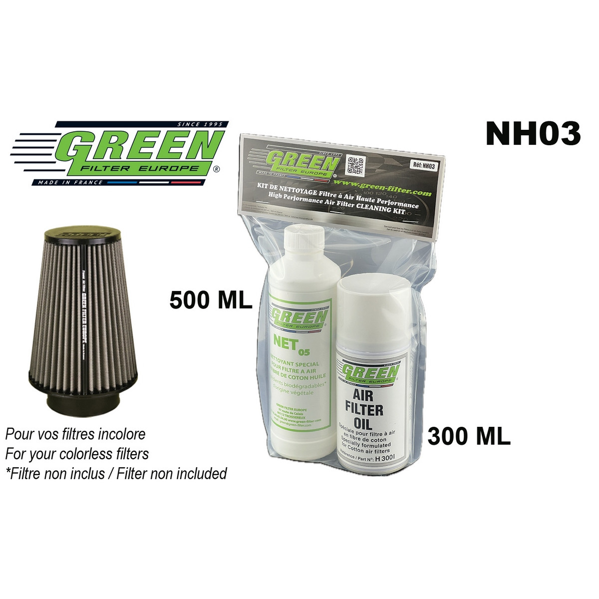 Kit di manutenzione per filtri in cotone Green Filter spray 0,3 L + detergente 0,5 L - GR-NH0C.TRP - NH03