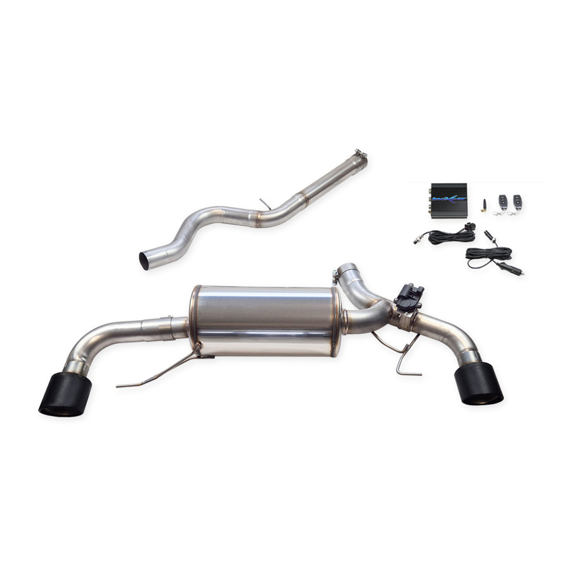 Middenbuis + 100 X-Race matzwarte demper + Inoxcar-klep BMW G42 2,0 Coupé (met OPF) na 2023 - IC-VALVBMG4201XR10BM - VALV.BMG42.01.XR10BLACKMATT - 3666618600444