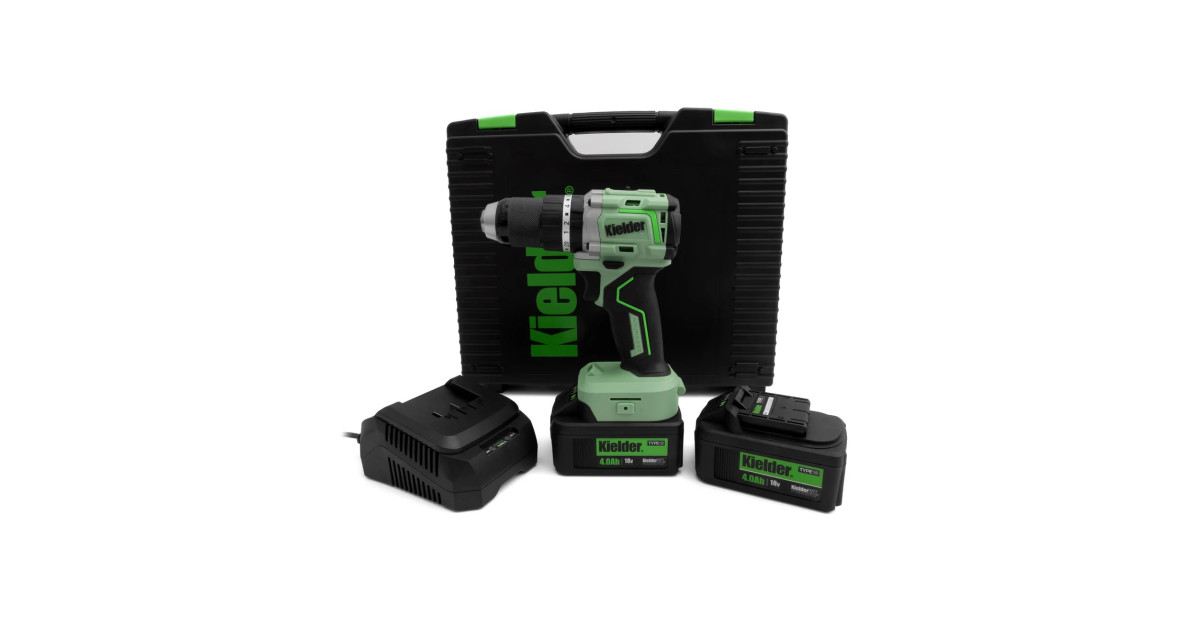 KIELDER Ultra Compact 18V 75Nm Combi Drill with 2 x 4.0Ah batteries and charger