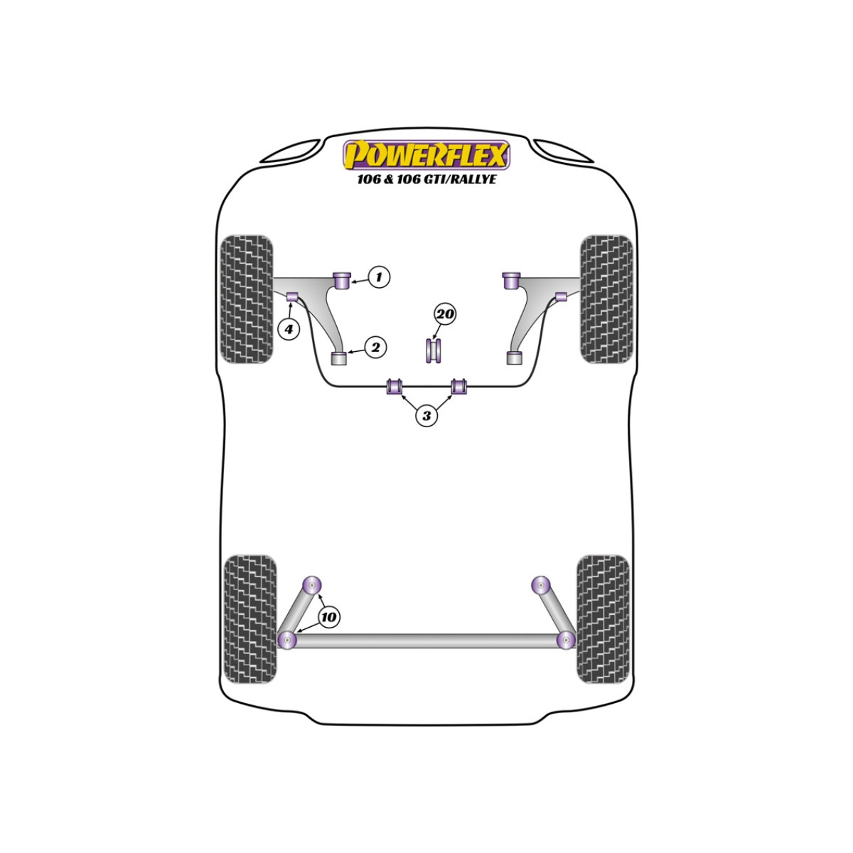 Silent bloc Powerflex Haute Performance Peugeot 106 - BUN-PF-00002 - BUN-PF-00002
