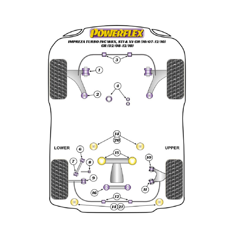 Silentblocs Powerflex Subaru Impreza GR, GH (2007 - 2011) & WRX + STI (2007 - 2014) - BUN-PF-00968