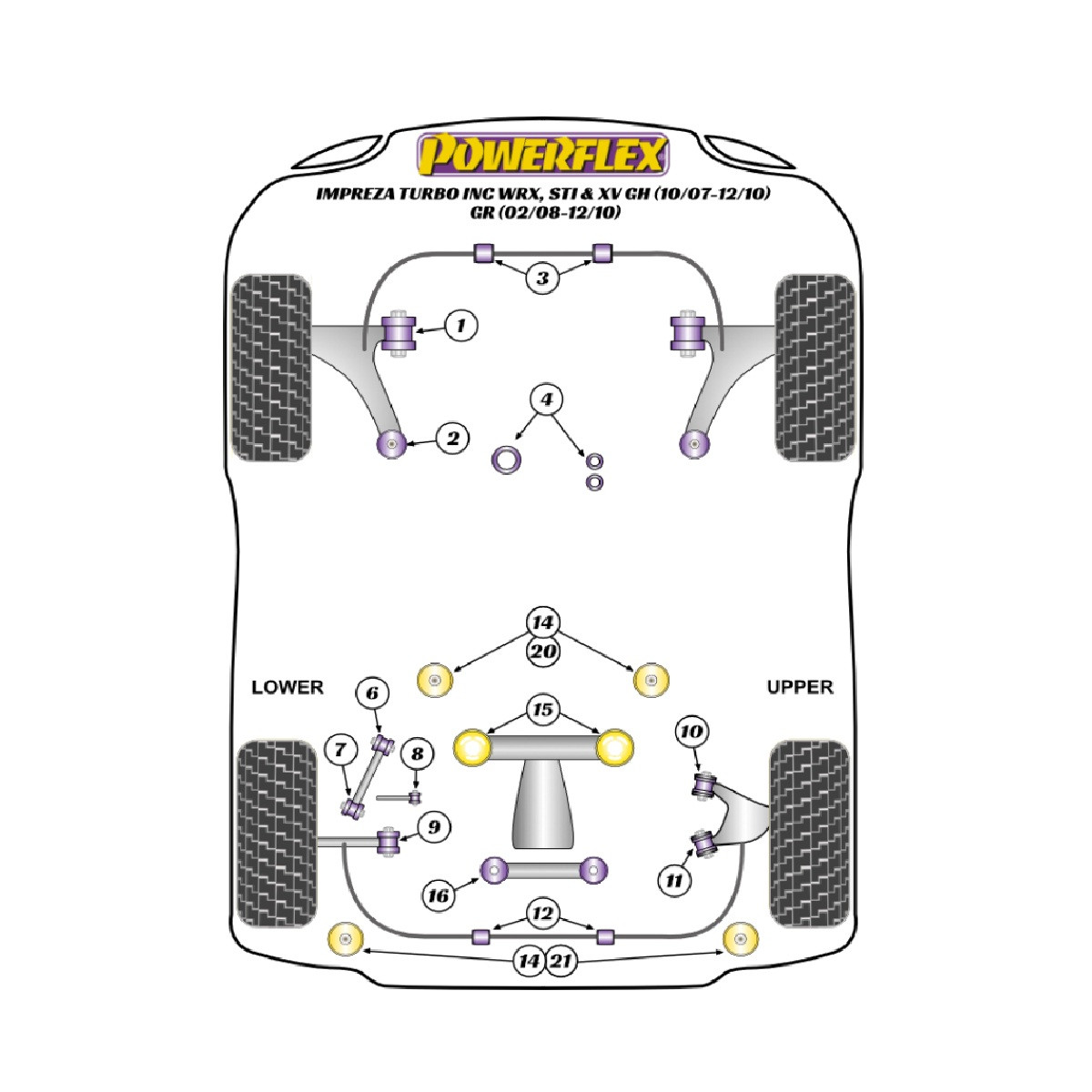 Boccole Powerflex Subaru Impreza GR, GH (2007 - 2011) & WRX + STI (2007 - 2014) - BUN-PF-00968