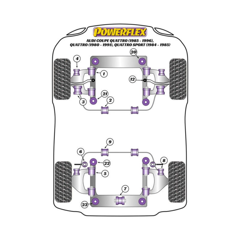 Boccole Powerflex Audi 80/90/S2/RS2 & Quattro (76-00) Sport Quattro (84-85) Coupe Quattro (85-91) UR Quattro (80-91) - BUN-PF-00032 - BUN-PF-00032