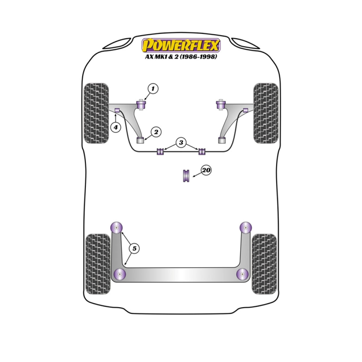 Boccole Powerflex Citroen AX Mk1 & 2 (1986-1998) - BUN-PF-00261 - BUN-PF-00261
