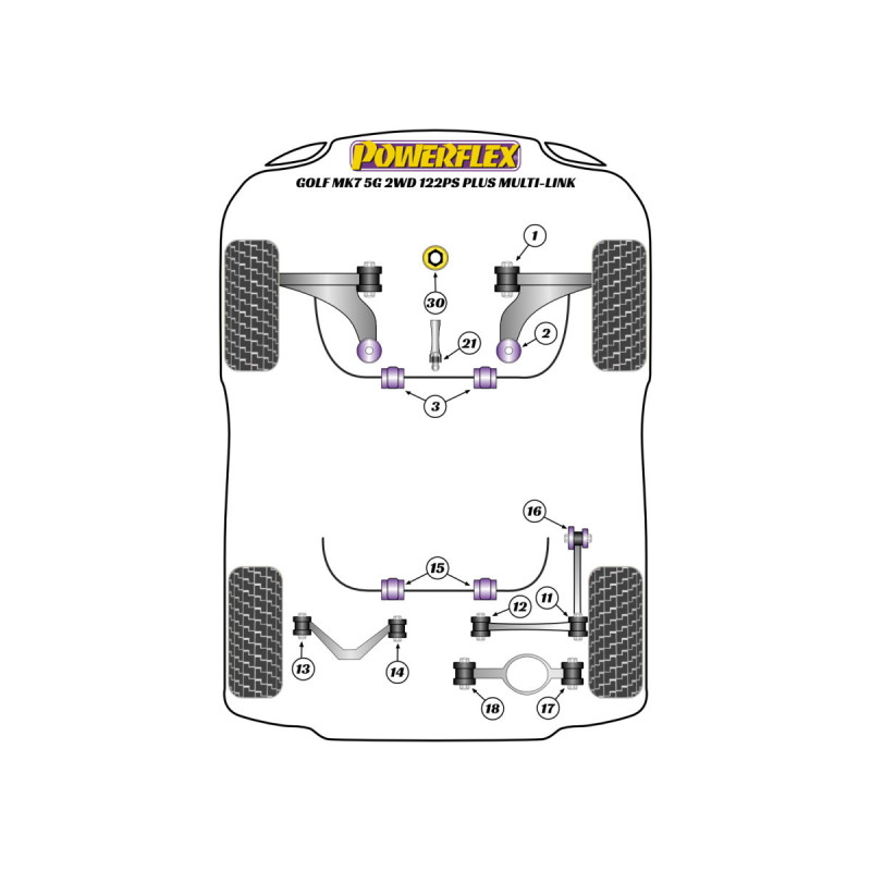 Powerflex bushes Volkswagen Golf MK7 5G 2WD 122PS plus Multi-link (2012-2019) - BUN-PF-01094