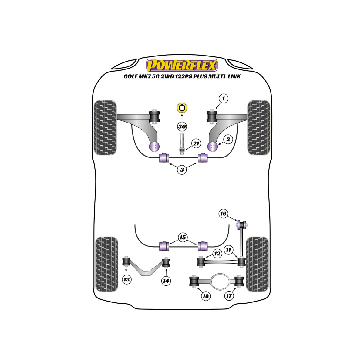 Powerflex bushes Volkswagen Golf MK7 5G 2WD 122PS plus Multi-link (2012-2019) - BUN-PF-01094