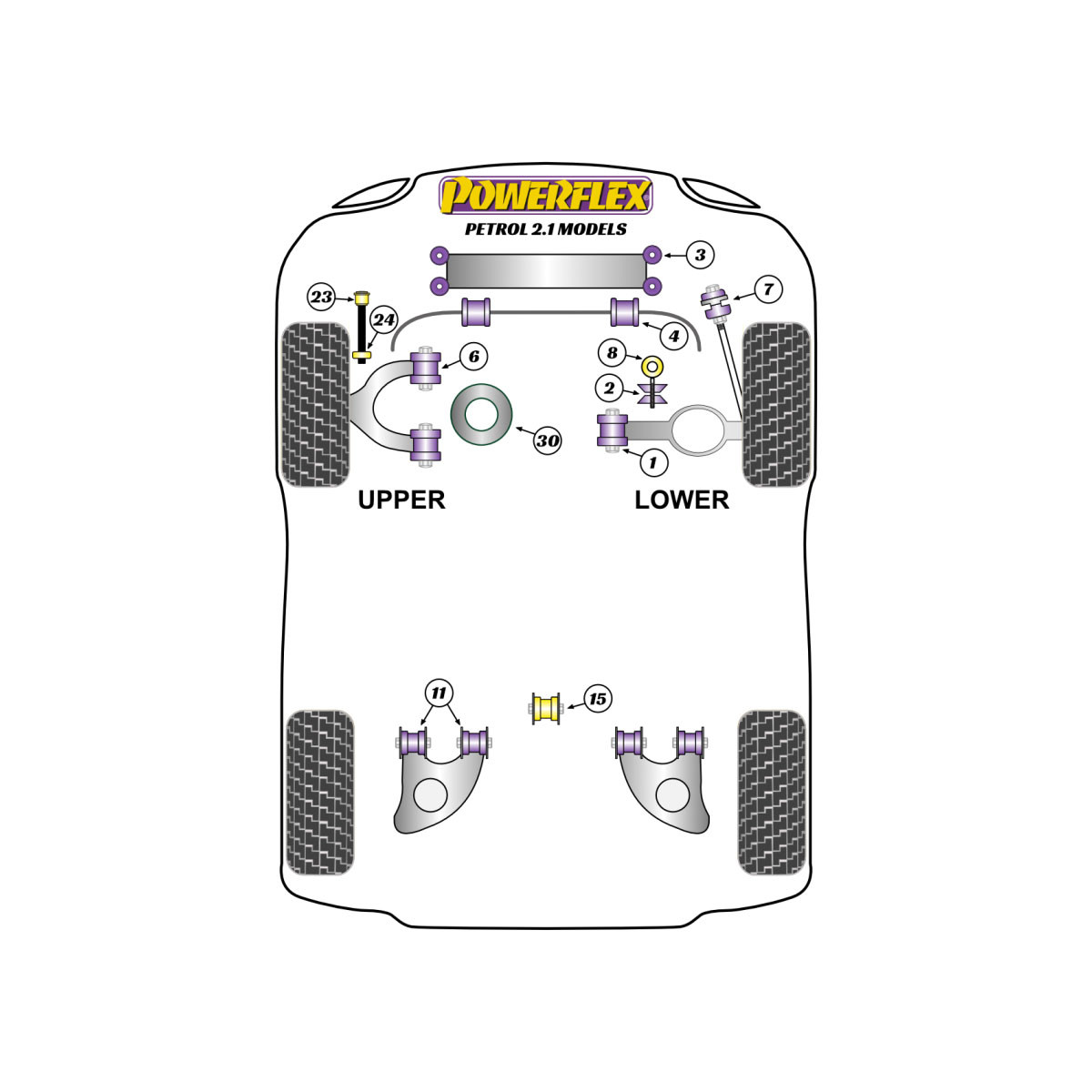 Silentblocs Powerflex Volkswagen T25/T3 Type 2 (Vanagon) (1979 - 1992) benzinemodellen - BUN-PF-01130