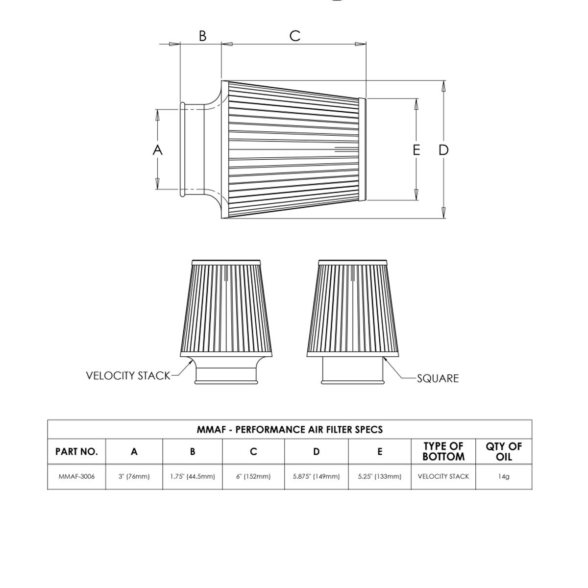 Mishimoto Performance Universal Air Filter Ø76mm - MIM-AF-3006 - MMAF-3006 - 3666618728209
