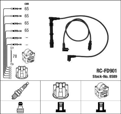 Faisceau D'Allumage NGK Ford Escort/Sierra Cosworth - NGK-RC-FD901 - RC-FD901 - 0087295085899