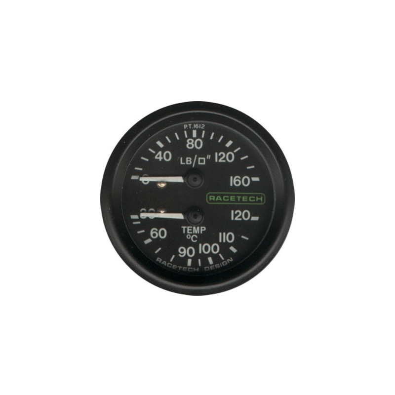 Racetech 2-in-1 druk- en temperatuurmanometer, Ø 52 mm - RT-PT1612BL7 - PT1612BL7 - 3661768441381