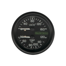 Racetech 2-in-1 druk- en temperatuurmanometer, Ø 52 mm - RT-PT1612BL7 - PT1612BL7 - 3661768441381