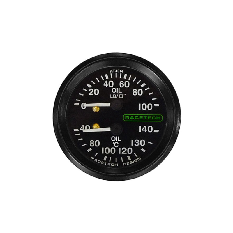 Oil Pressure 100 PSI / Oil Temperature 140°C Racetech Lighted Gauge  - RT-PT1014BL7 - PT1014BL7 - 3661768441411