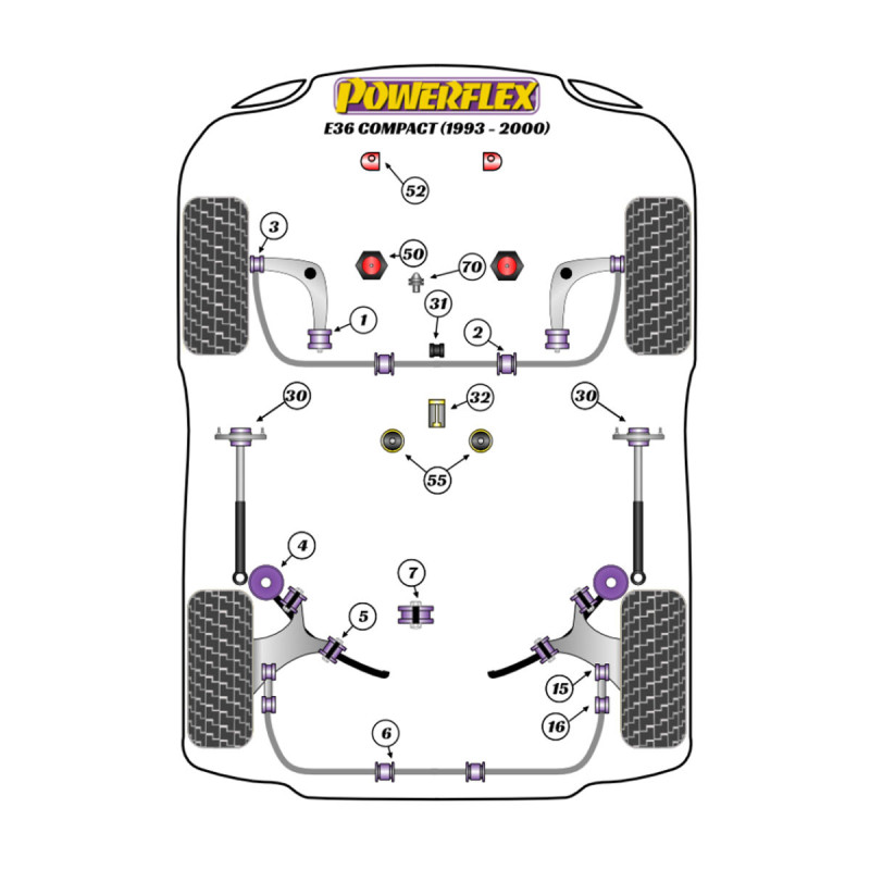 Powerflex Silentblocks Ferrari 208GTB/GTS, 308GTB/GTS, 328GTB/GTS (1975 - 1989) - BUN-PF-00312 - BUN-PF-00312