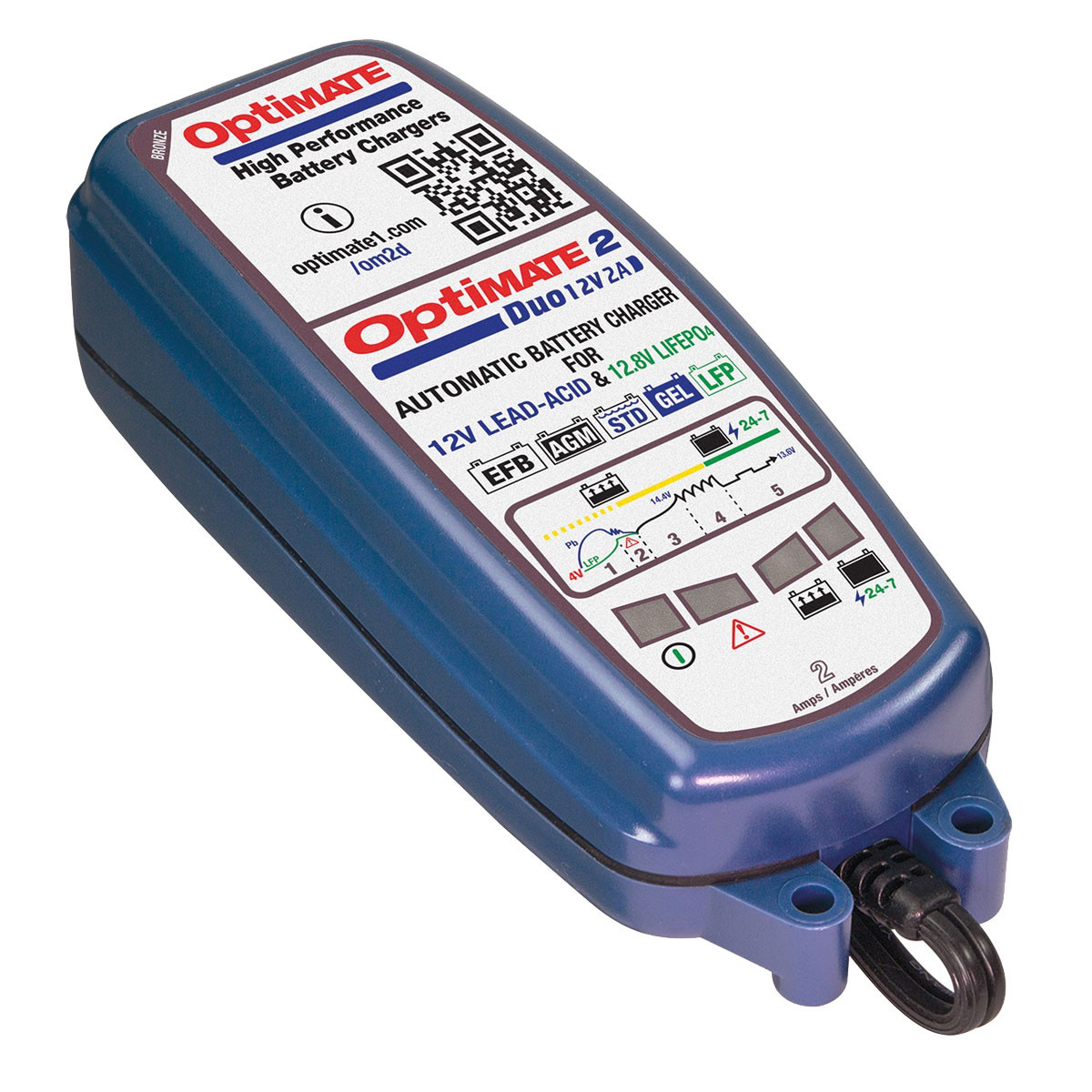 Caricabatterie per batterie AGM, GEL, EFB, piombo-acido e litio LiFePO4 12 V OptiMate 2 DUO TM550 - TM-550 - TM550 - 5425006142052