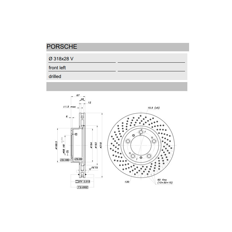 GT2i Group N Brake Discs for Porsche Boxster 911 Car Sx Front 318x28mm - BR-DFN-1052 - 3661768945131