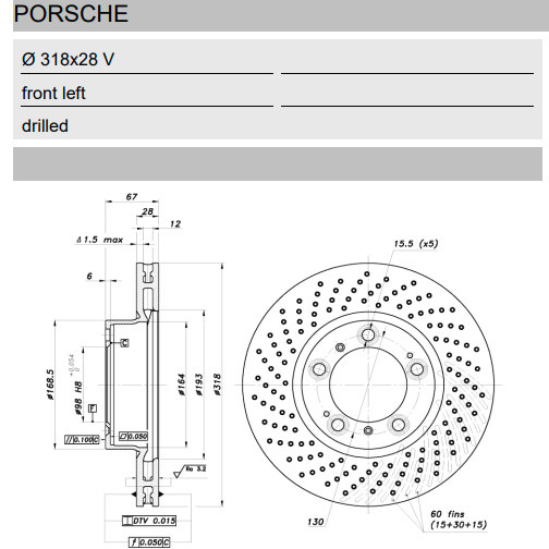 Dischi freno GT2i Gruppo N Porsche Boxster 911 Car Sx Anteriore 318x28 mm - BR-DFN-1052 - 3661768945131