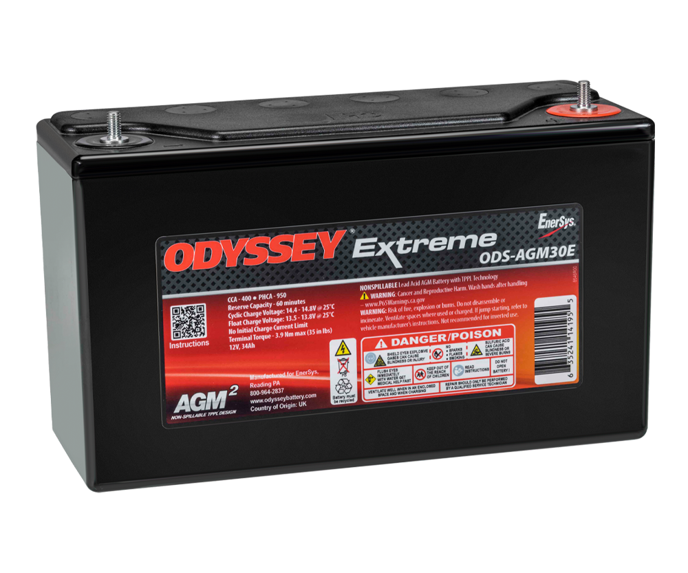 Odyssey Extreme PC950 ODS-AGM30E AGM Racing Battery, 34 Ah, 950 PHCA - ODY-EXTREME-30 - ODS-AGM30E / PC950 - 3661768124482