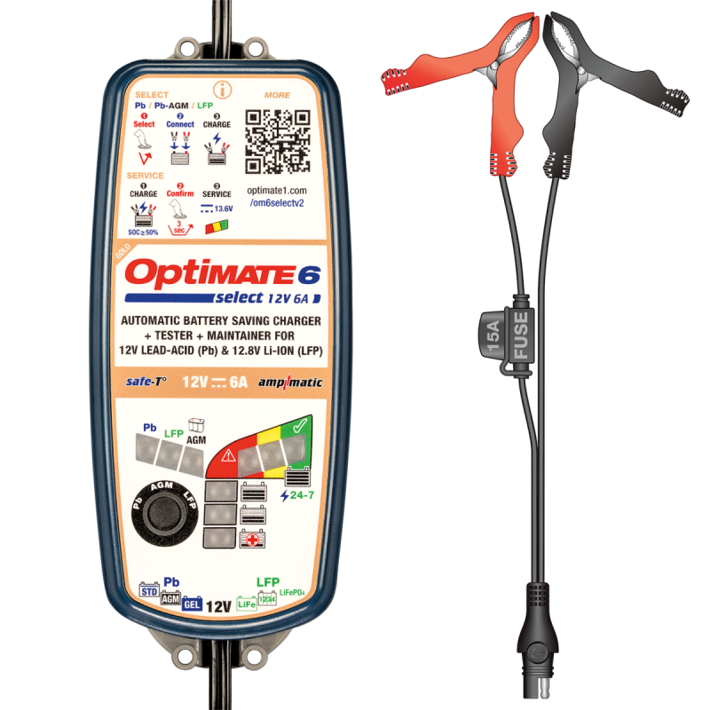 Caricabatterie per batterie AGM, GEL, EFB, piombo-acido e litio LiFePO4 12V OptiMate 6 Select V2 TM370 - TM-370V2 - TM370 V2 - 5407012560150