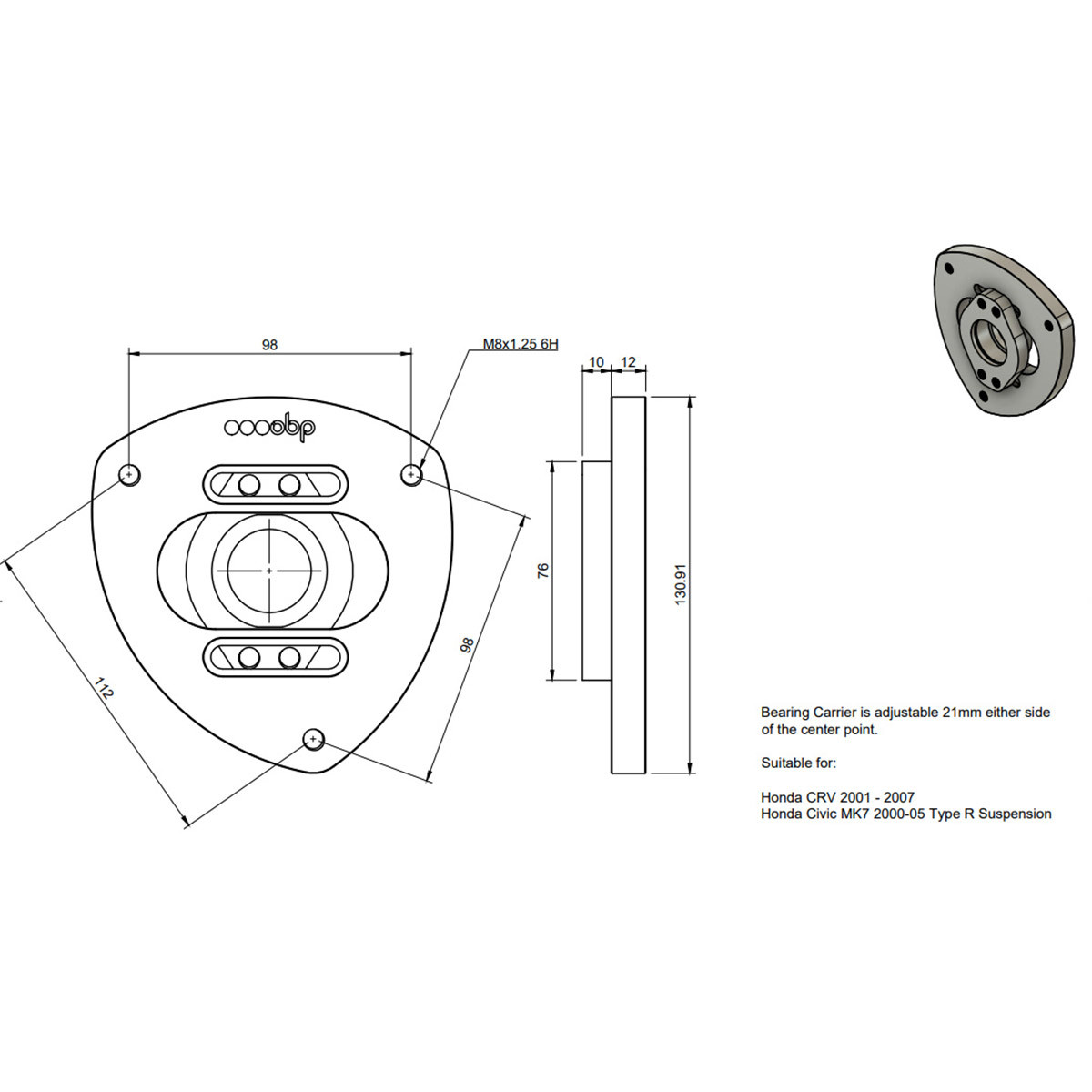 Paire de Coupelles Réglables OBP Honda Civic MK7 / Type R & CR-V - OBPTM009F - OBP-TM009F - OBPTM009F - 3666618594699