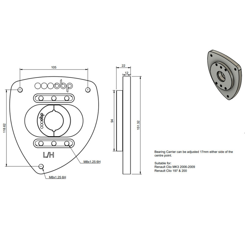 Coppia di coppe regolabili OBP Renault Clio 3 RS 197/200 fino a maggio 2010 - OBP-TM008F - OBPTM008F - 3666618594705