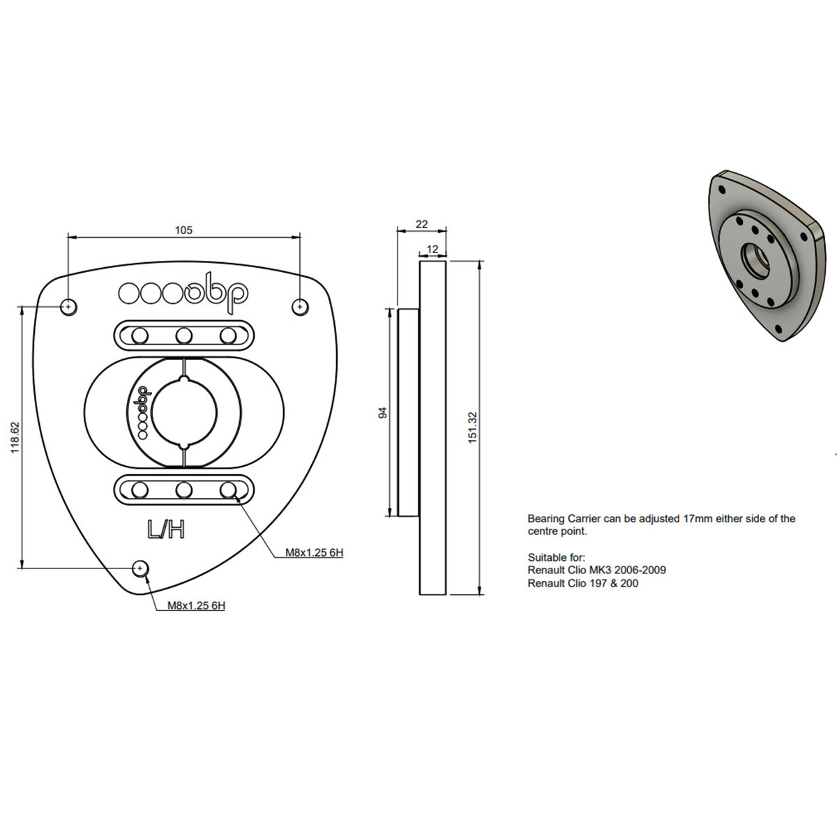 Paire de Coupelles Réglables OBP Renault Clio 3 RS 197/200 jusqu'à Mai 2010 - OBP-TM008F - OBPTM008F - 3666618594705