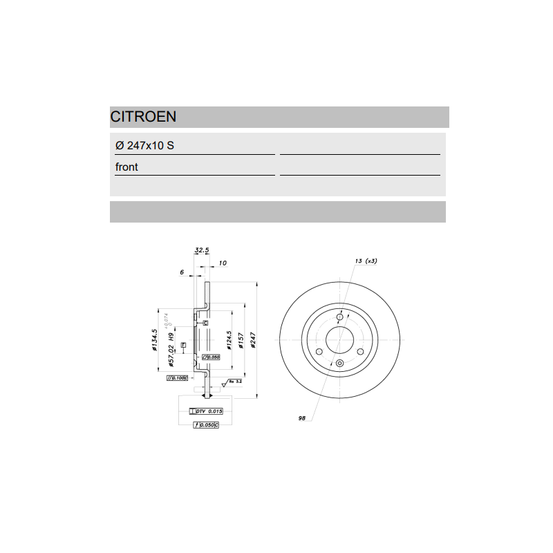Disques de frein Groupe N Citroën AX 3 trous 247x10 mm - BR-DFN-133 - 3661768083147