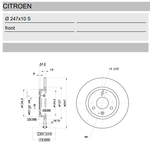 Disques de frein Groupe N Citroën AX 3 trous 247x10 mm - BR-DFN-133 - 3661768083147