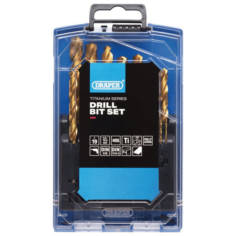 Set de burghie DRAPER cu acoperire de titan, din oțel rapid (HSS) (19 piese) - DRA-08885 - D08885 - 5059482059933