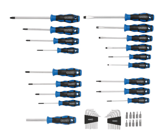 Jeu de tournevis à prise souple, clés hexagonales et embouts DRAPER (44 pièces) - DRA-81294 - D81294 - 5010559812943