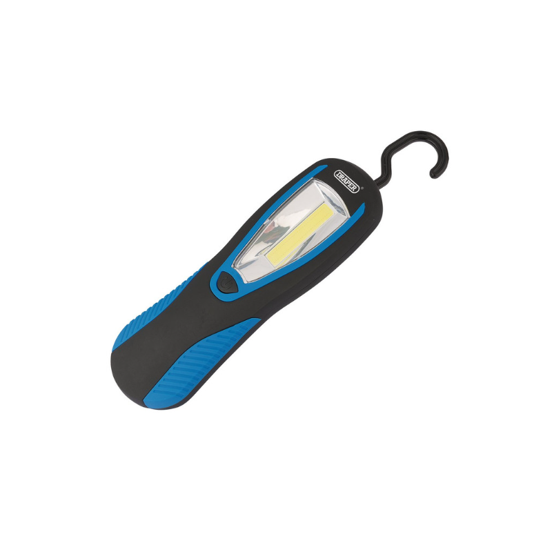 Lampă de lucru COB LED Draper Tools cu suport magnetic și cârlig de suspendare, 3 W, 200 lumeni, albastră, cu 3 baterii AA inclu - DRA-94507 - D94507 - 5059482030420