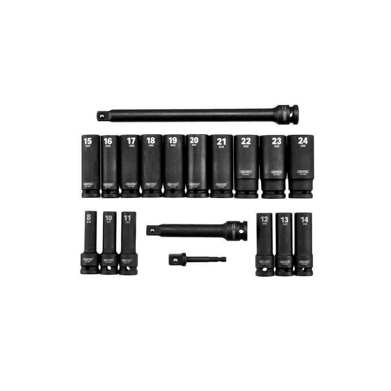 1/2" HI-TORQ lange metrische slagdoppenset Draper Tools (19 stuks) - DRA-04577 - D04577 - 5059482052545