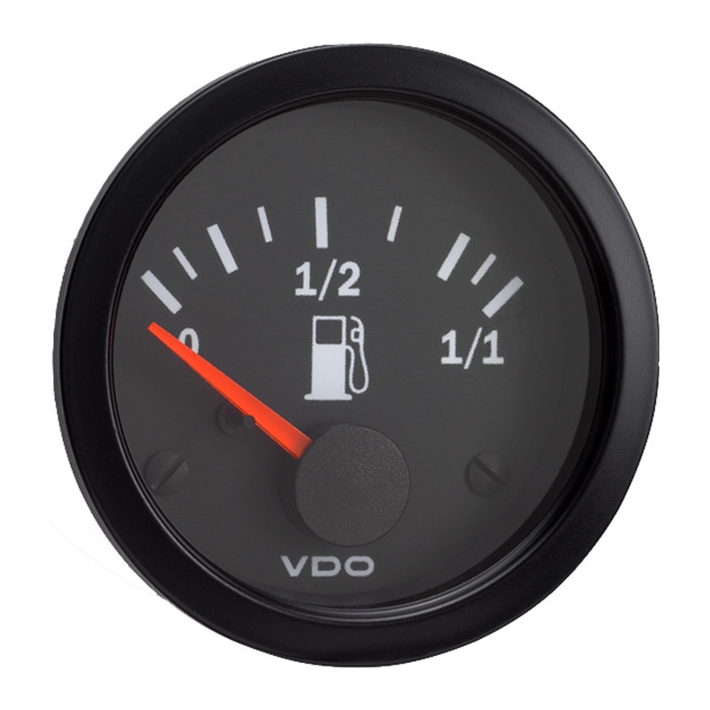 Manometru VDO pentru nivelul de combustibil, tubular, cu vizor, diametru 52, fund negru - V-NE301-010-001 - 301-010-001K - 4103590350091