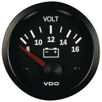 Manometru-voltmetru VDO 8 / 16 volți Vision, diametru 52, fund negru - V-VO332-010-001 - 332-010-001K - 4103590700315