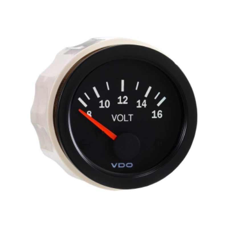 Manometer Voltmeter VDO 8 / 16 Volt Vision Diameter 52 Zwarte voet - V-VO332-010-001 - 332-010-001K - 4103590700315
