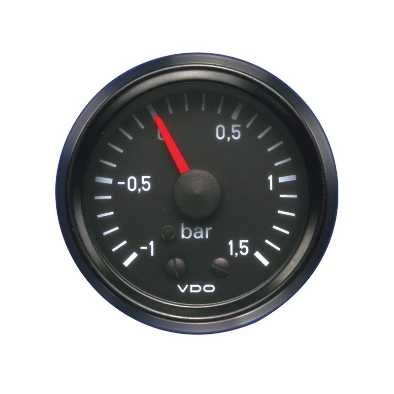 Manometru VDO pentru presiune turbo, 1,5 bar, diametru 52, fundal negru - V-PT-005002 - 150-035-001G - 3661768216958