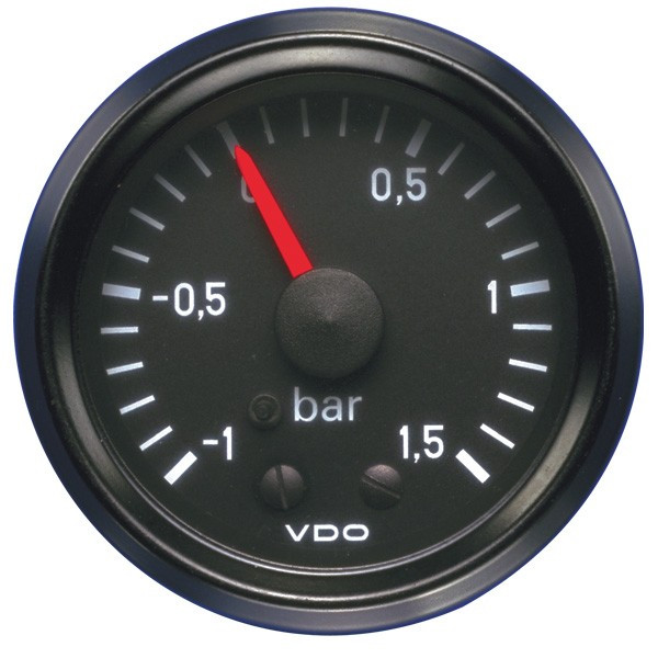 Manometru VDO pentru presiune turbo, 1,5 bar, diametru 52, fundal negru - V-PT-005002 - 150-035-001G - 3661768216958