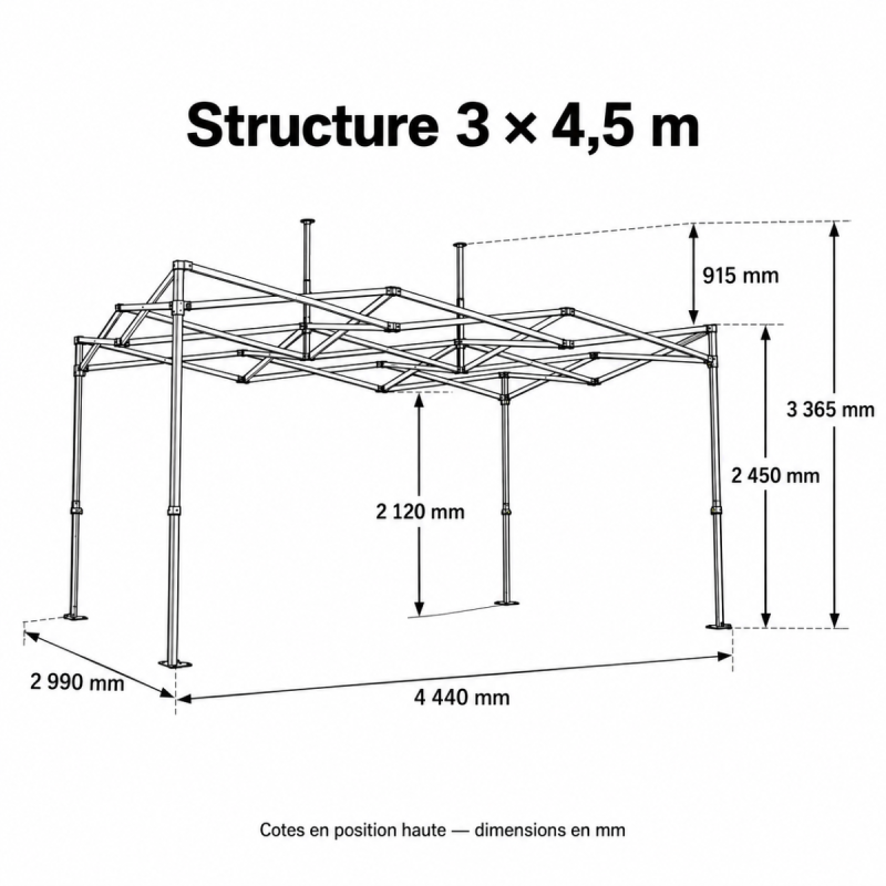 Stalen partytentframe 3 × 4,5 m | GT-T3X4-5-STRUCT - GT-T3X4-5-STRUCT - 3666618797786