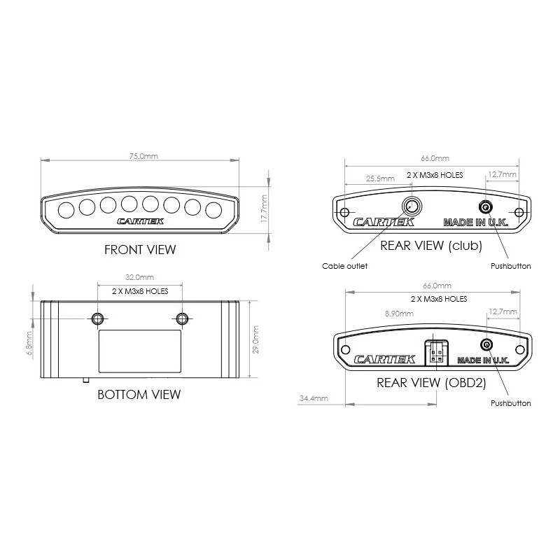 Indicator de schimbare a treptelor Cartek OBD2 cu 8 LED-uri RGB CK-LS-OBD - CK-LS-OBD - CK-LS-OBD - 3661768840955